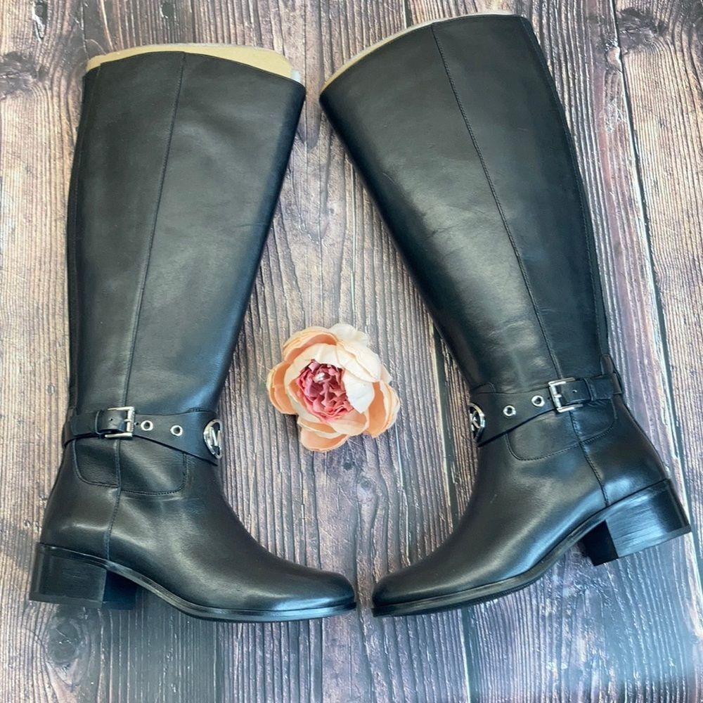 Michael Kors Black Leather Heather Riding Boots 5M